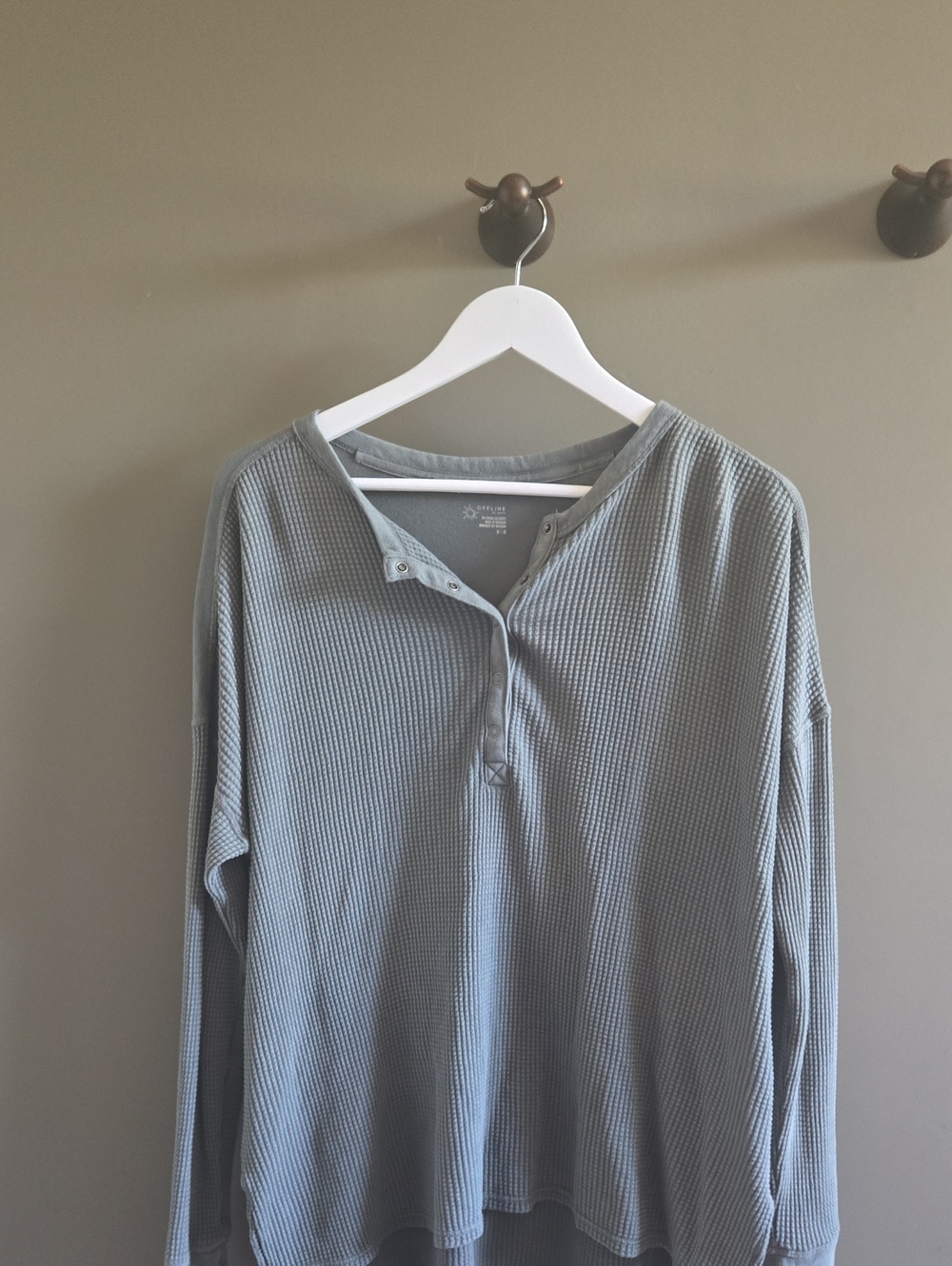 Waffle Knit Henley Top in Sage Green
